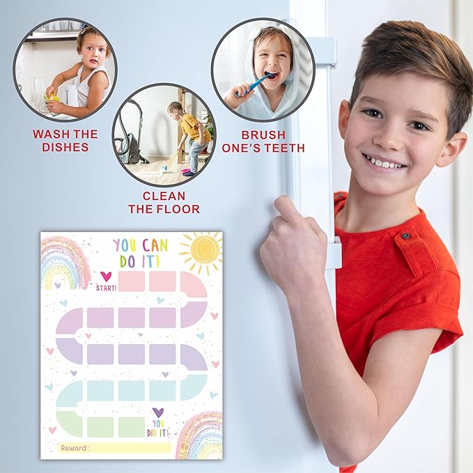 10 Reward Chart with 206 Golden Star Stickers-Boho Rainbow Theme -Incentive Chart,Positive Behavior Reward Chart for Kids,Toddler Homework Assignments, Attendance(8"X10")-A03