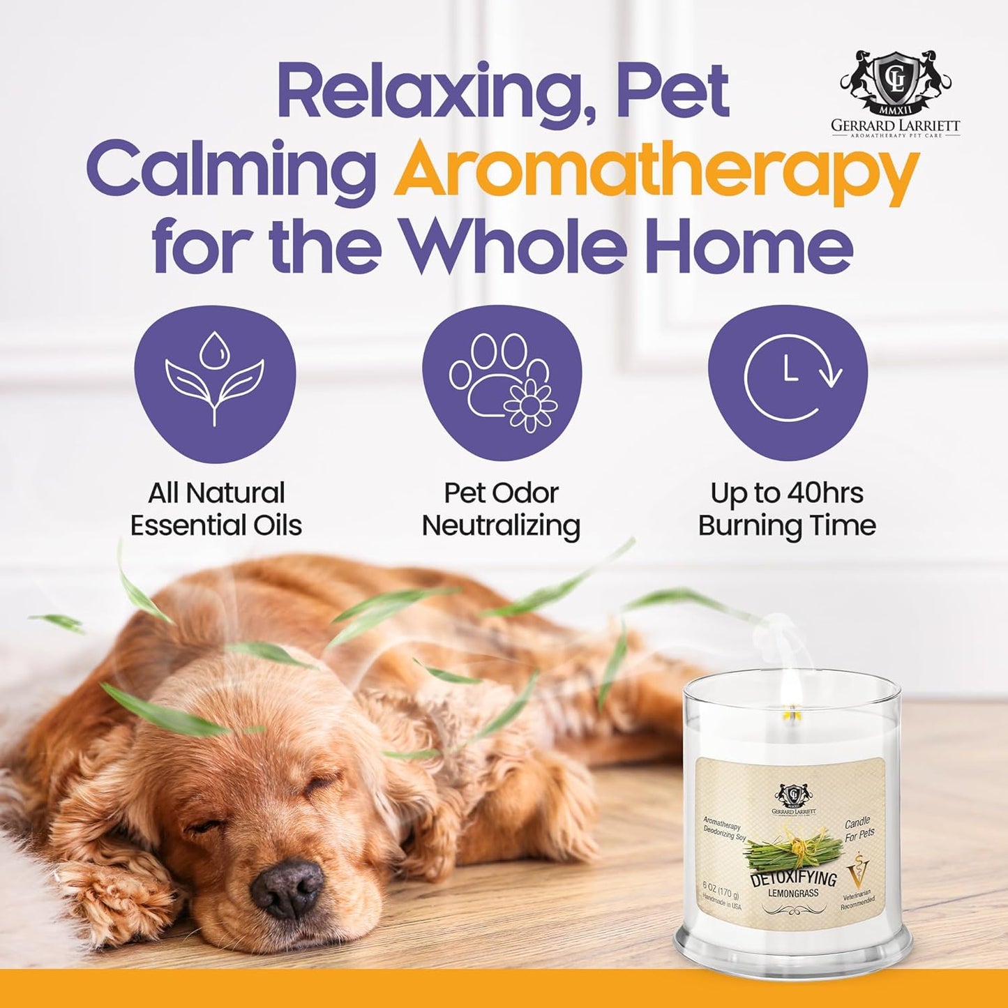 Pet Odor Eliminator Candle Detoxifying Lemongrass Scented Candle, Calming Candles Aromatherapy for Home Decor, Soy Wax Pet Candles Odor Eliminator for Animal Lover, Aromatherapy by Gerrard Larriett