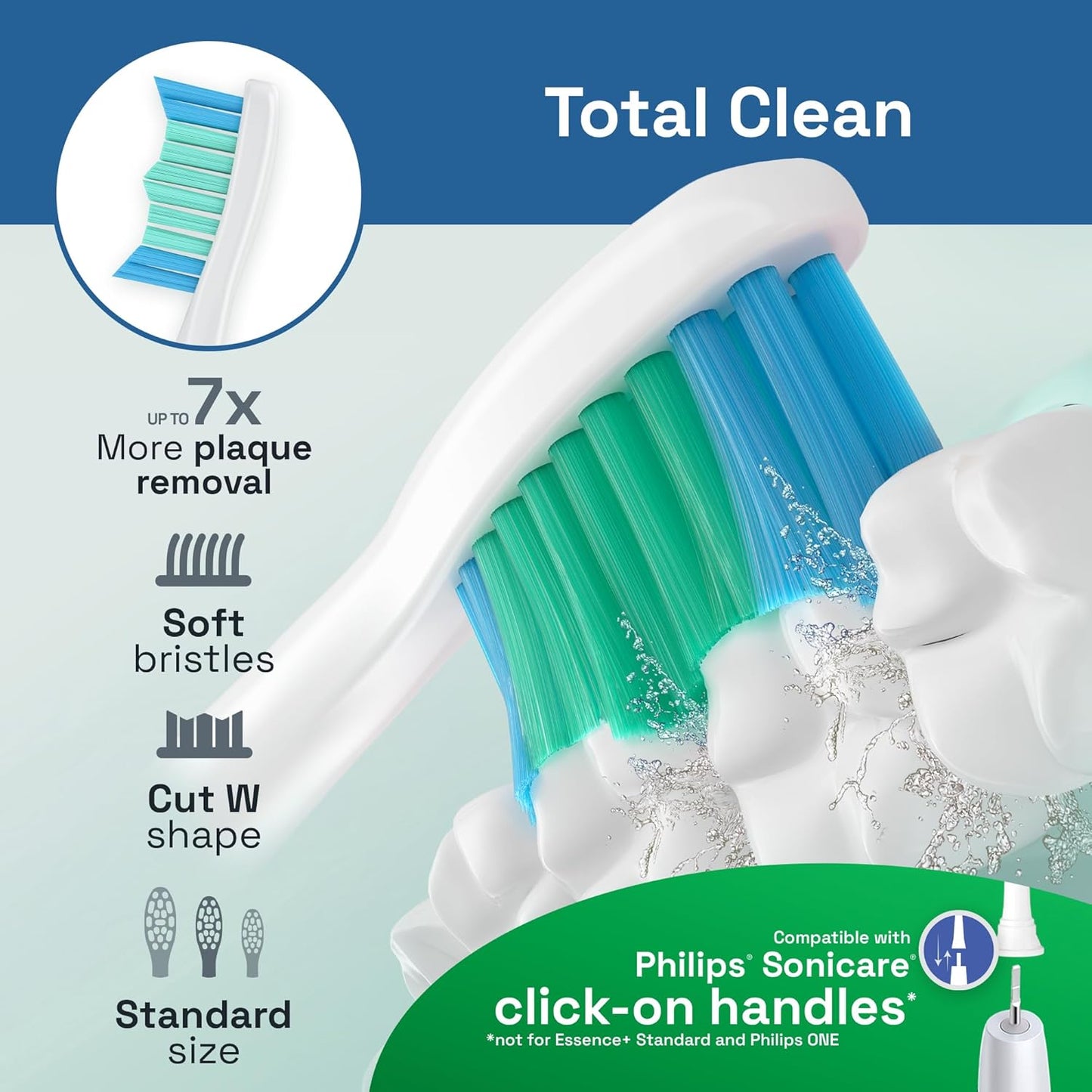 Brushmo Total Clean Replacement Toothbrush Heads, Compatible with Philips Sonicare Click-on Electric Toothbrush Handles, 8 Standard Replacement Heads, Soft Dupont Bristles, BM618, White