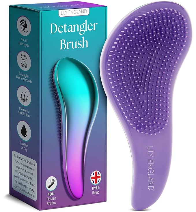 Lily England Detangler Hair Brush for Curly, Thick, Straight & Natural Hair - Gentle Detangling Brush for Women, Kids & Toddlers with Flexible Bristles - Smooth Hairbrush for Wet & Dry Hair, Ombre