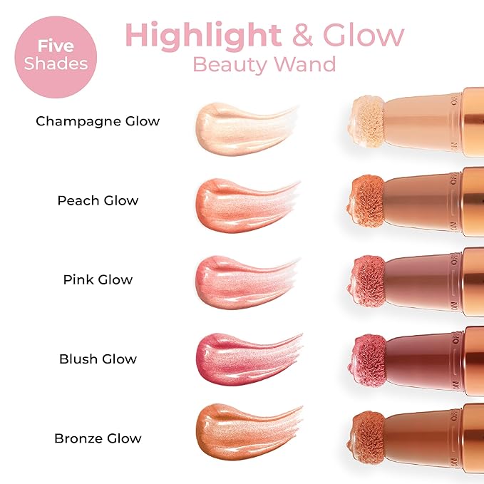 MCoBeauty - Highlight and Glow Beauty Wand - Buildable Liquid Highlighter - Peach Coral Shade - Liquid Cream with Cushion Applicator for Soft, Radiant Finish - Highlighters Makeup