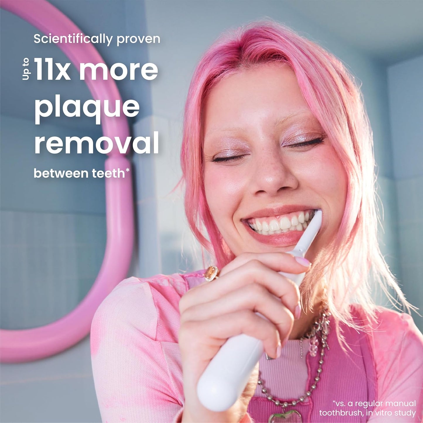 Quip 360 Oscillating Rechargeable Electric Toothbrush with Extra Brush Head - Soft Bristles, Pressure Sensor, 3 Intensities, 30-Day Battery Life, 2-Min Timer, Travel Case, Mirror Mount - Blue Mist