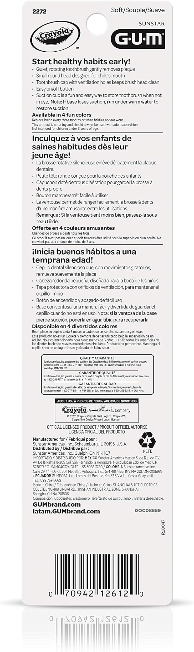 GUM Crayola Drip Art Kids Power Toothbrush, Extra Soft, 1 Count (Pack of 2) with Travel Cap