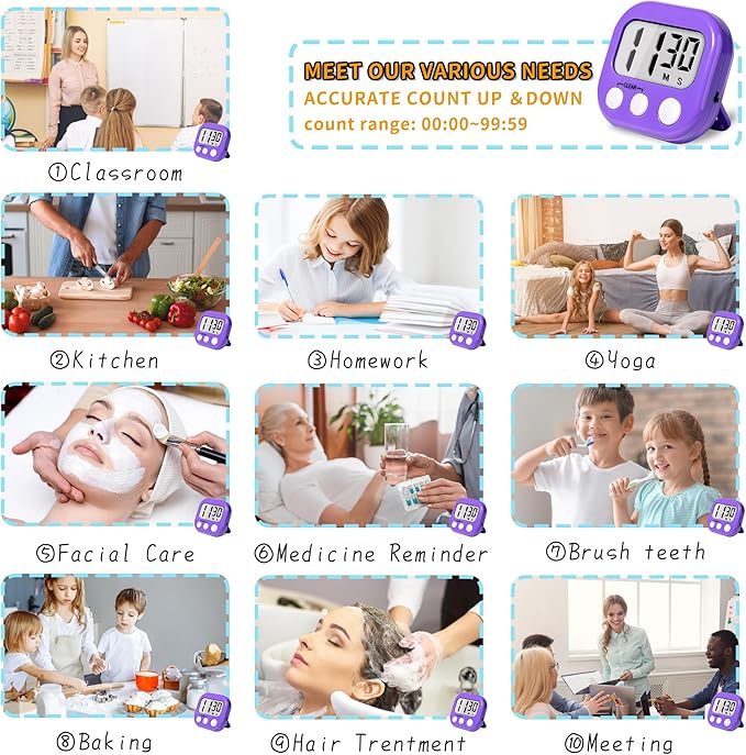 Classroom Timers for Teachers Kids Large Magnetic Digital Timer Teacher Supplies 2 Pack-Pink Purple