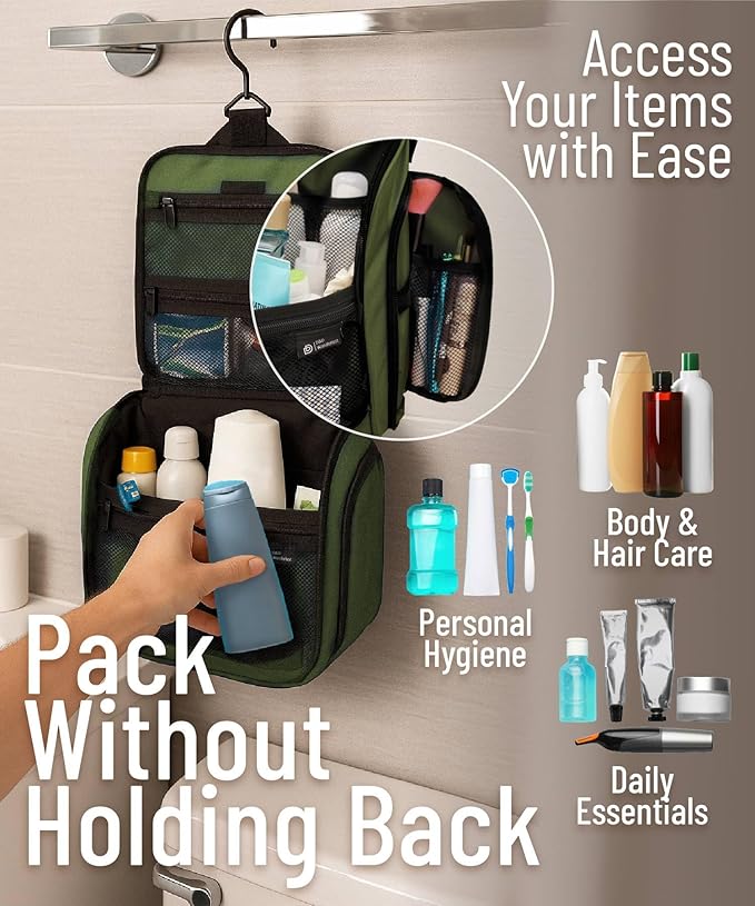 DD D&D Wanderlust D&D Hanging Travel Toiletry Bag for Men and Women – Cosmetics, Makeup and Toiletries Organizer Kit with 10 Compartments