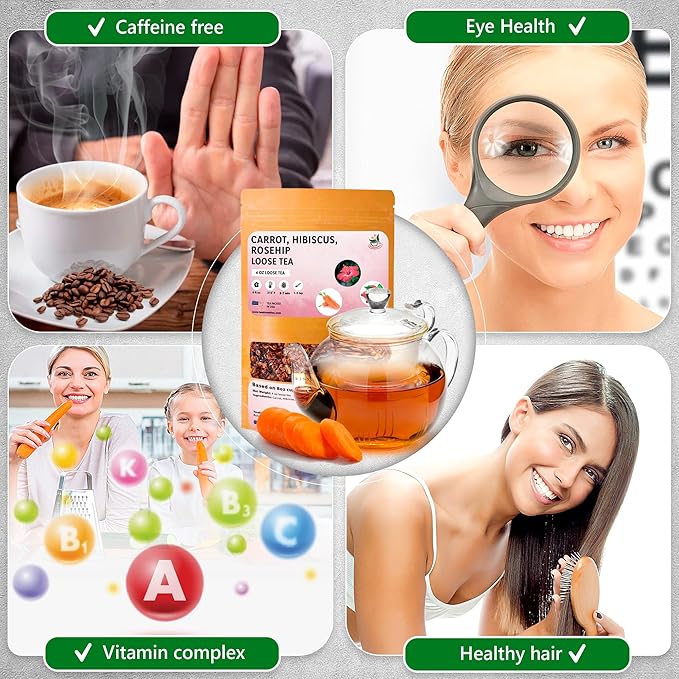 TeaDreamTea – Carrot Hibiscus Rosehip - Loose Leaf Herbal Bulk Tea - Caffeine-Free - Vitamins Rich - Boost Immune System - Carrot Raw from USA - Hot and Iced Tea - 4 ounce / 113 g