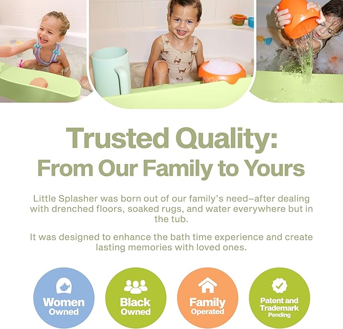 Original Little Splasher PlayPad, Bathtub Splash Guard Play Shelf - Toy Tray Caddy Holder Storage - Suction Cups Attach to Bath Tub - No Mess Water Spill in Bathroom for Toddlers Kids Baby (Green)