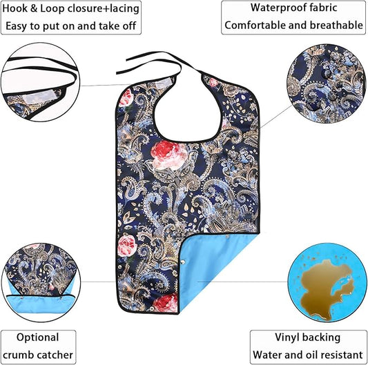 2 Pack Adult Bibs for Women, Waterproof Washable Bibs for Adults Senior Citizens, Adjustable and Reusable, Gifts for Women/Mom