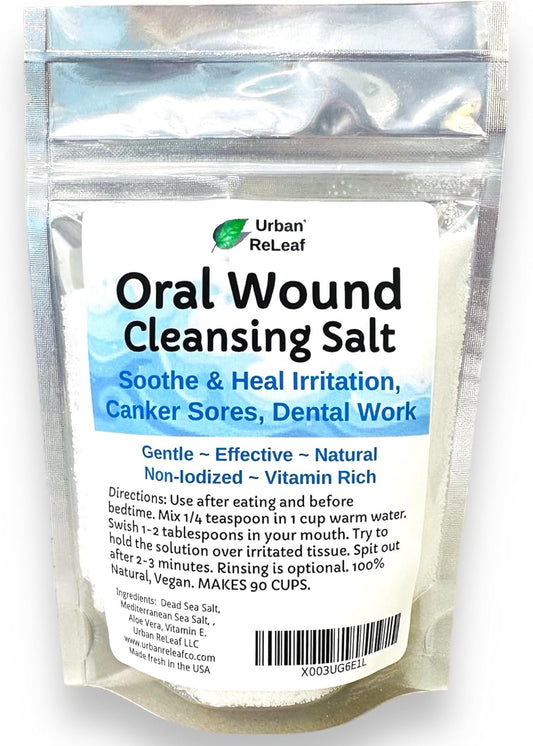 Urban ReLeaf Oral Wound Cleansing Salt 6 oz Bag! Makes 90 Cups of Solution. Soothe, Heal Irritation, Dental Work. 100% Natural, Braces, Mouth, Gum, Canker Sores, Dentures. Made in USA Fresh!