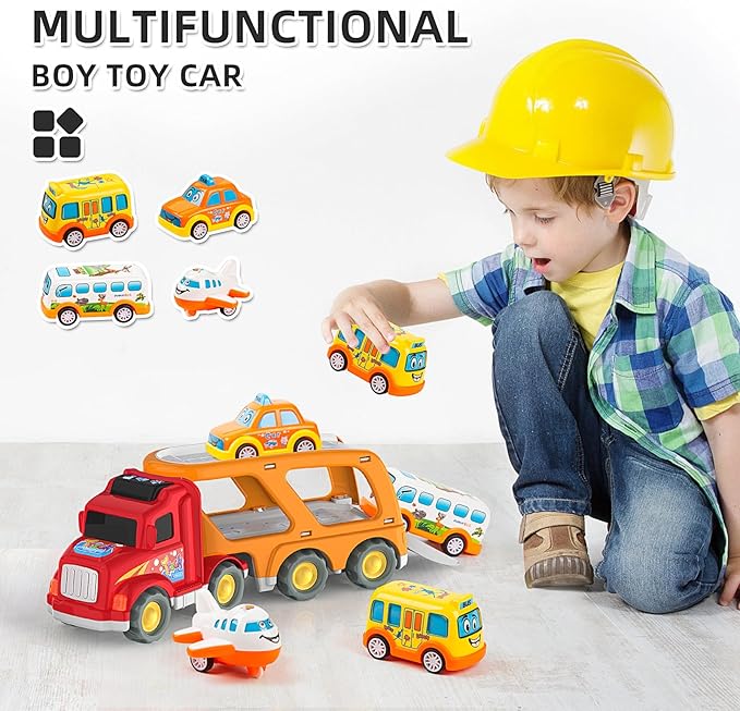 Veslier Toddler Toys Car for Boys Girls Age 1-3 3-5, 5 in 1 Carrier Transport City Vehicles Toys,Kids Toy Cars for Toddlers 1-3, Christmas Birthday Gift for Toddlers 3+.