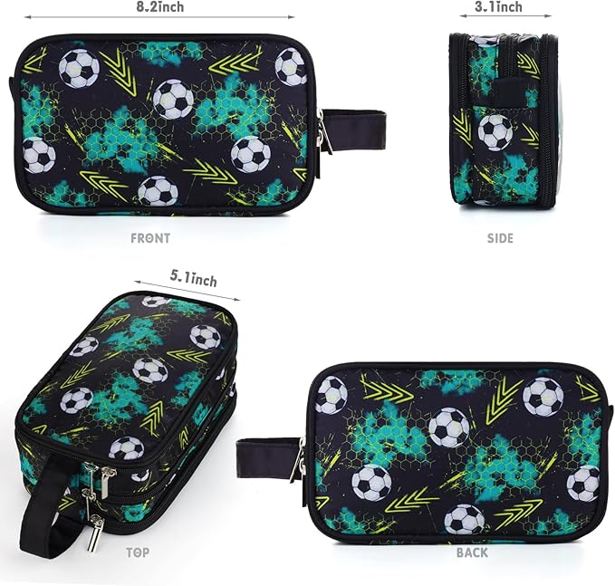 Kids Toiletry Bag for Boys, Travel Toiletry Bag for Little Young Boys Waterproof Hanging Wash Bag Toddler Traveling Toiletries, Soccer Balls Black