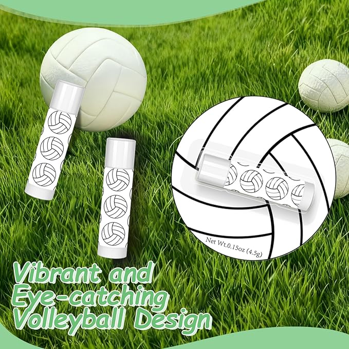 12 Pack Volleyball Lip Balm for Volleyball Theme Party Bulk Gifts,Beeswax Moisturizing Lip balm,Vanilla Flavor Plumping Chapstick for Volleyball Cheerleader Team Girls kids Men Women Sports Lovers