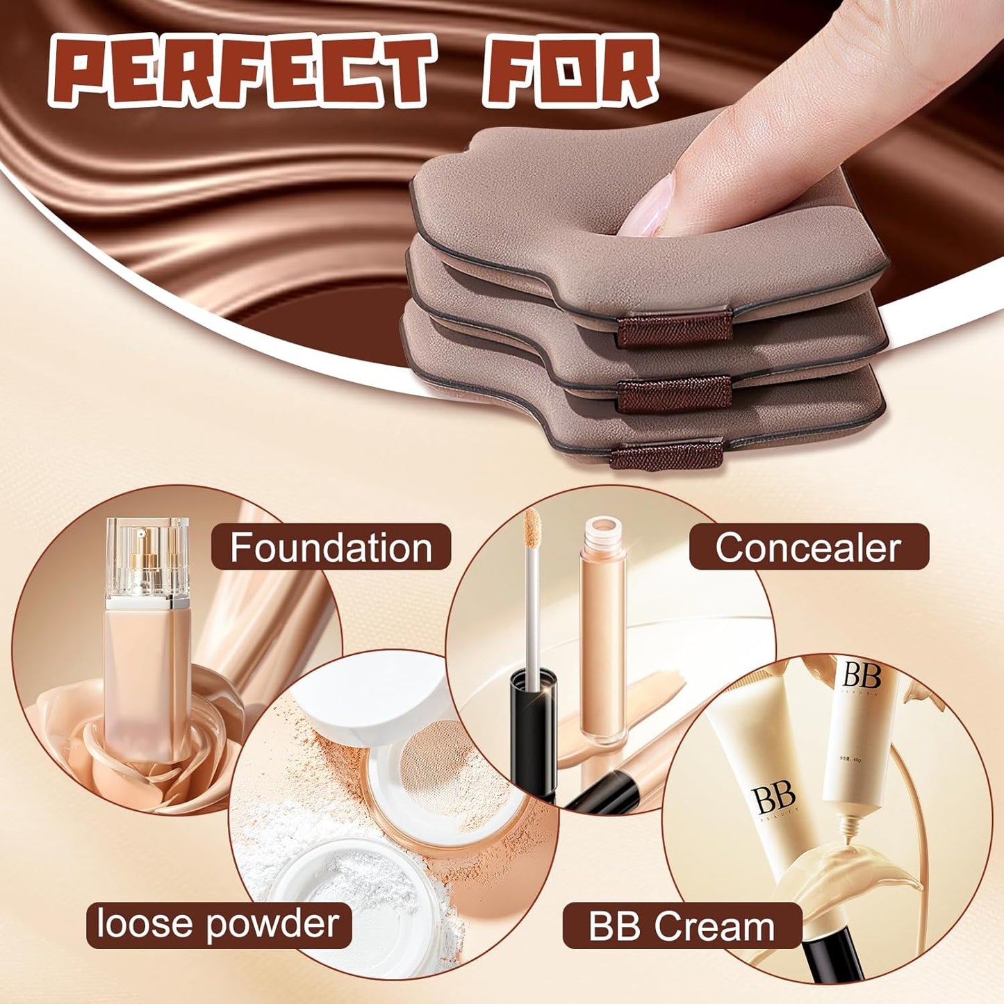 Guoxiaoniu Chocolate Color Quick Makeup Foundation Puff Set, Guoxiaoniu Makeup Puff, 1 Box Of 6 Pcs, Foundation Sponge Puff Cushion Puff Mini Powder Puff Collection 2set（12 puffs）