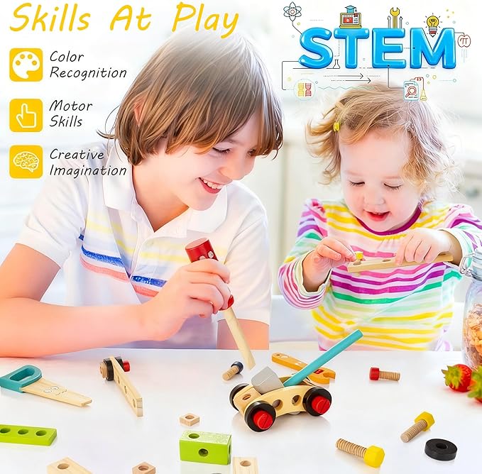 KIDWILL Tool Kit for Kids, 36-Piece Wooden Toddler Tools Set Includes Tool Box, Montessori Educational Stem Construction Toys for 2 3 4 5 6 Year Old Boys Girls, Best Birthday Gift for Kids
