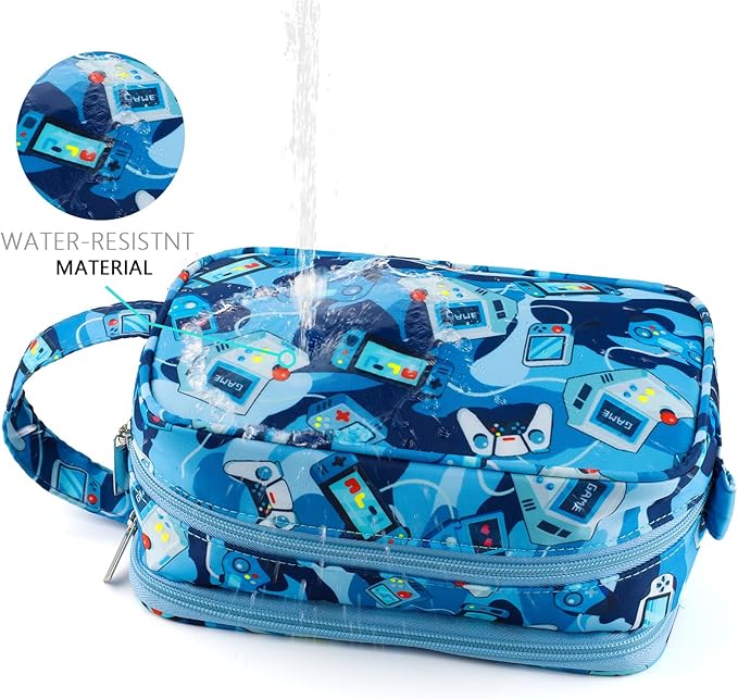 Kids Toiletry Bag for Boys, Travel Toiletry Bag for Little Young Boys Waterproof Hanging Wash Bag Toddler Traveling Toiletries, Games Camo Blue