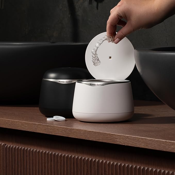 Sonic Pro Dental Cleaning Pod, 43kHz Ultrasonic Retainer Cleaner Machine for Dentures, Mouth Guards, Braces, Toothbrush Heads, Jewelry & All Dental Appliances, FSA/HSA Eligible (Pearl White)