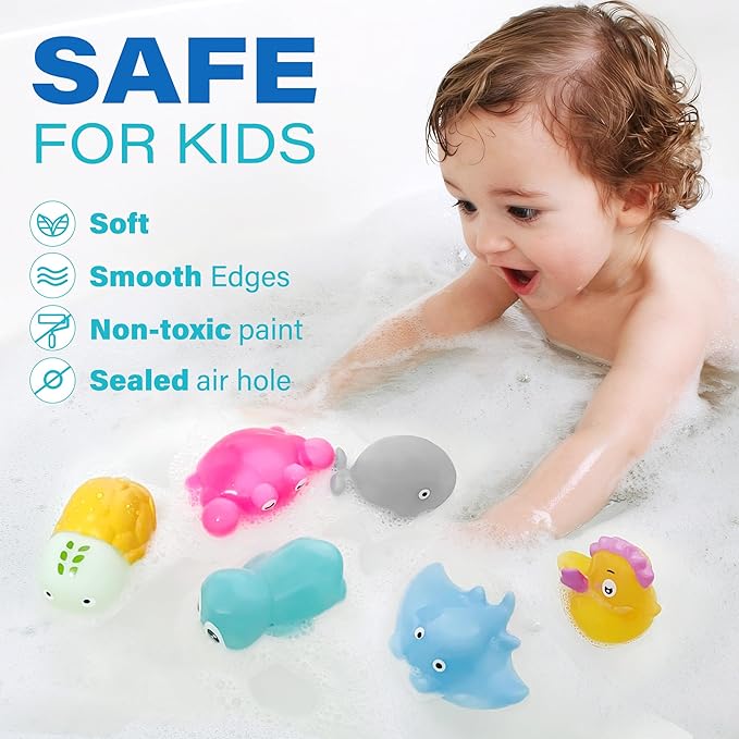 BenBen Bath Toy, 6PCS Color Changing Bath Toys for Kids Ages 1-3, No Holes Baby Bath Toys for Toddlers 2-4, Ocean Sea Animal Bathtub Toys