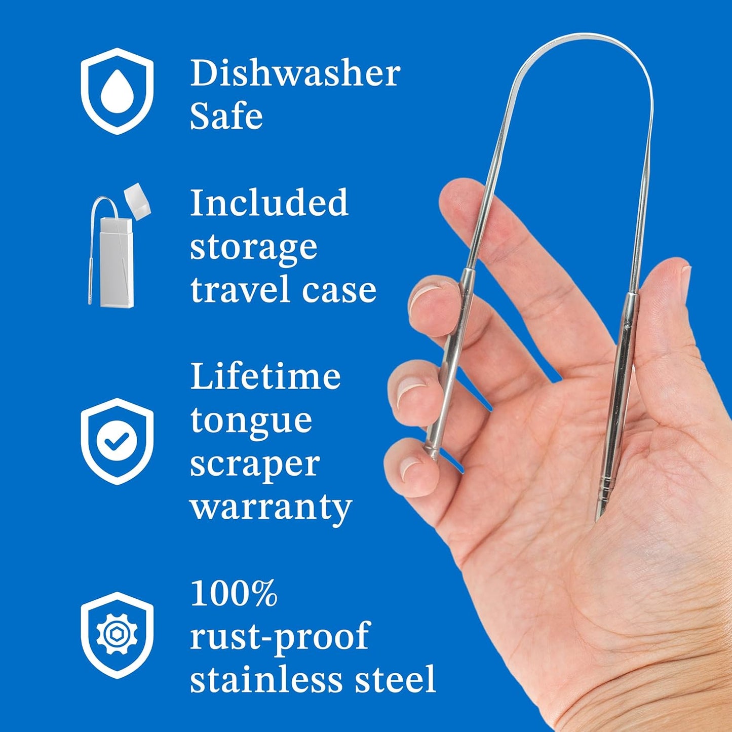 Mouthology Tongue Scraper (2 Pack), Reduce Bad Breath (Travel Cases Included), Stainless Steel Tongue Cleaners, Metal Tongue Scraper, Tongue Scraper for Adults - Fresher Breath in Seconds