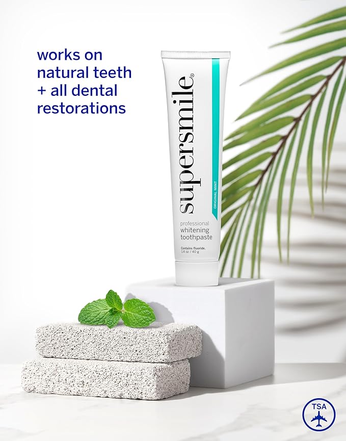 Supersmile Professional Whitening Toothpaste w/ Fluoride - Removes Stains & Whitens Teeth 6 Shades - Enamel Strengthening - No Sensitivity - Travel Size (Original Mint, 1.4 Oz)