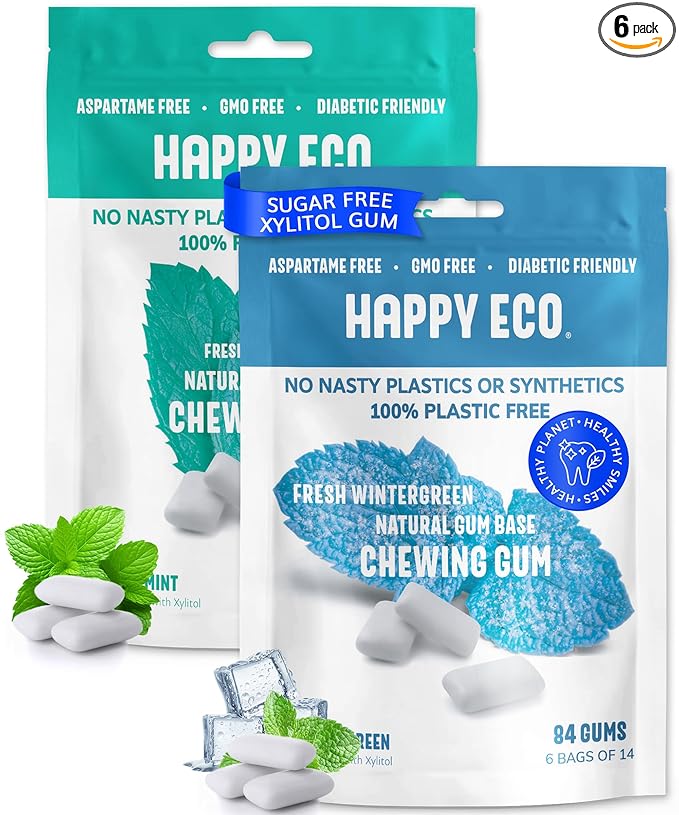 Sugar Free Chewing Gum (84pcs) – Xylitol & Stevia Sweetened – Aspartame Free, All-Natural, Vegan, Gluten-Free, Keto – Assorted Mint