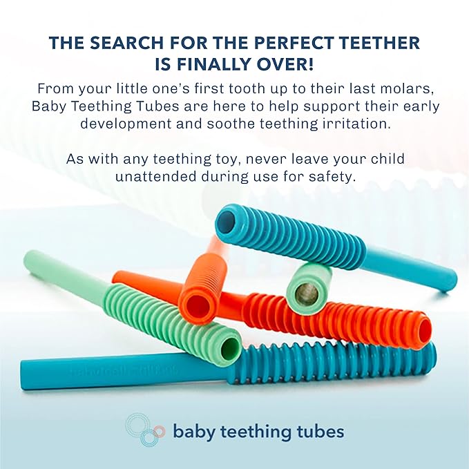 Baby Teething Tubes - Made in The USA Baby Teething Toys - Soft & Durable Infant Toys and Toddler Silicone Teether - 7 Inches, Ivory - Baby Must Haves for Teething Relief - Food Safe & Easy to Clean
