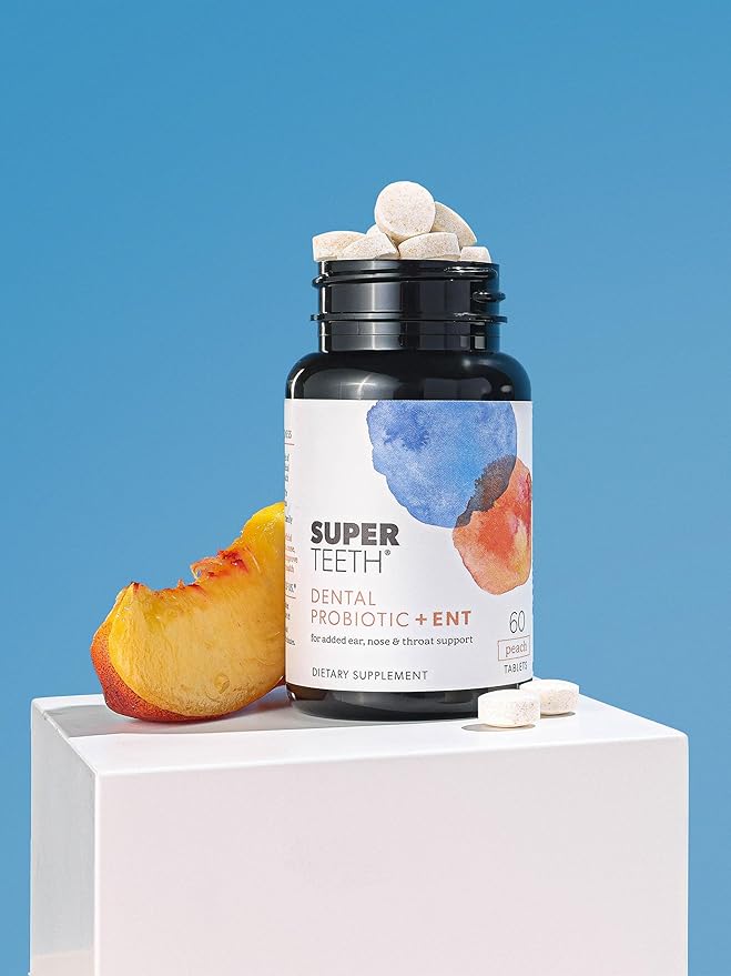 Super Teeth ENT Probiotic | BLIS K12 & M18 Probiotics | for Oral Microbiome Health & Sinus, Throat & Immune Support | 60 Natural Peach Flavored Chewable Tablets | Dental Probiotic