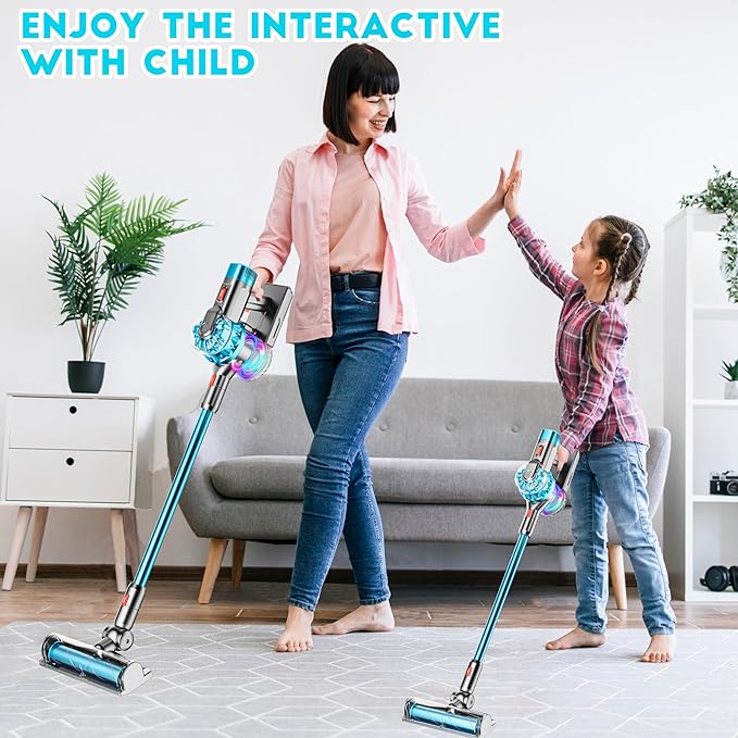 4-in-1 Kids Toy Vacuum That Really Works, Toddler Pretend Play Cleaning Set with Real Suction, Toys Working Cleaner Birthday Idea for 3 4 5 6 7+ Year Girl Boy (Cyan)