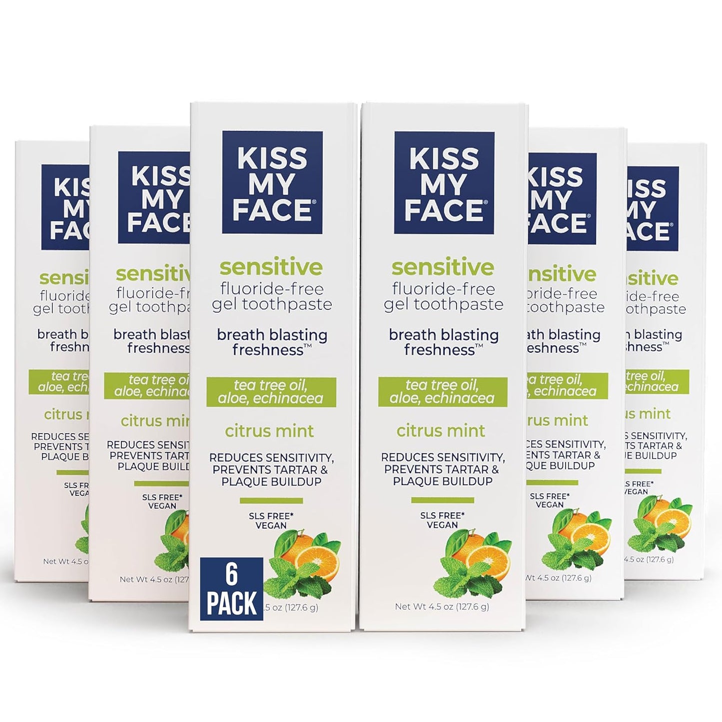 Kiss My Face Sensitive Toothpaste Gel, Citrus Mint Gel, Protection for Sensitive Teeth and Gums, with Tea Tree Oil, Aloe and Iceland Moss, Fluoride Free, Vegan, 4.5 oz, 3 Pack