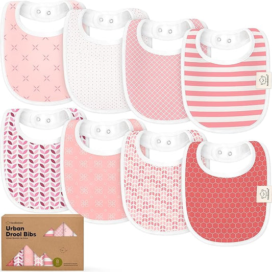 8-Pack Organic Baby Bibs for Boys, Girls - Soft Cotton Drooling and Teething Bibs for Baby Girl & Boy, Extra Absorbent, Easy To Clean & Put On for Toddler, Newborn, Infant 0-24 Months (Blush)
