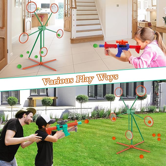 Marlrin Shooting Games Toys for Age 5 6 7 8 9 10+ Year Old Boys, Kids Toy Sports & Outdoor Game with Moving Shooting Target & 2 Popper Air Toy Guns & 24 Foam Balls, Gifts for Boys and Girls