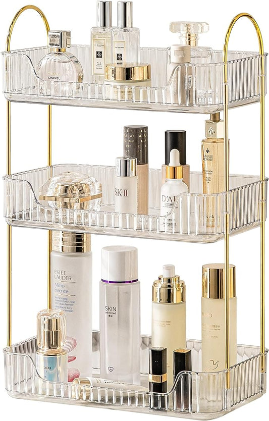 3 Tier Bathroom Organizer Countertop Makeup Perfume Tray Skincare Organizer for Bathroom Dresser Vanity (White)