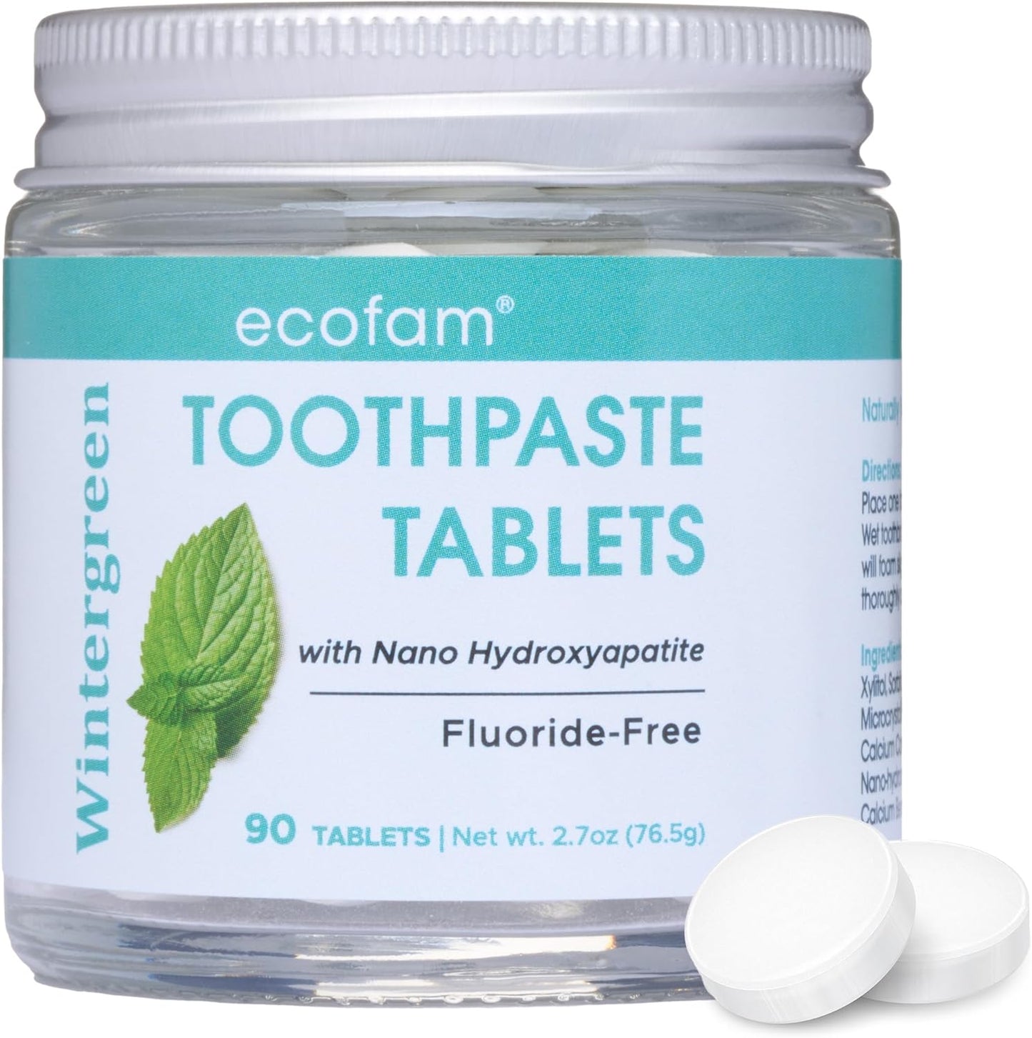 Toothpaste Tablets – Wintergreen | Nano Hydroxyapatite Toothpaste Tablets Chewable | Fluoride Free l 90 Tabs