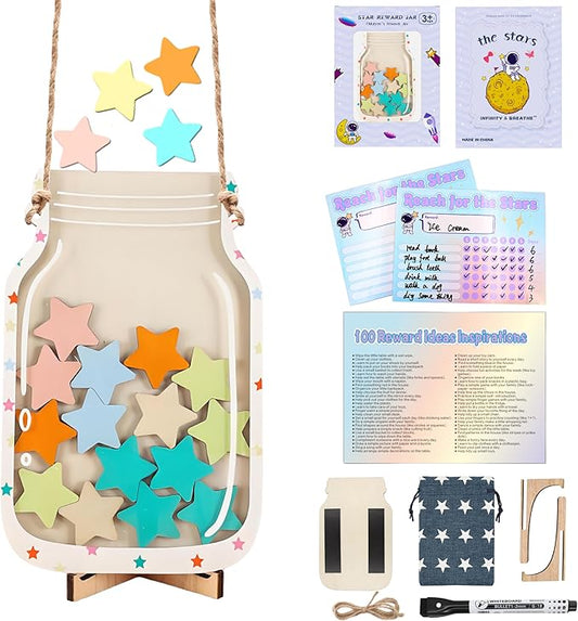 Magnetic Reward Jar, Star Reward Jar Set for Kids Potty Training Reward Jar System for Classroom, Magnetic Reward Jar for Classroom Board Behavior Management Home Reward Jar (Polka Dots)