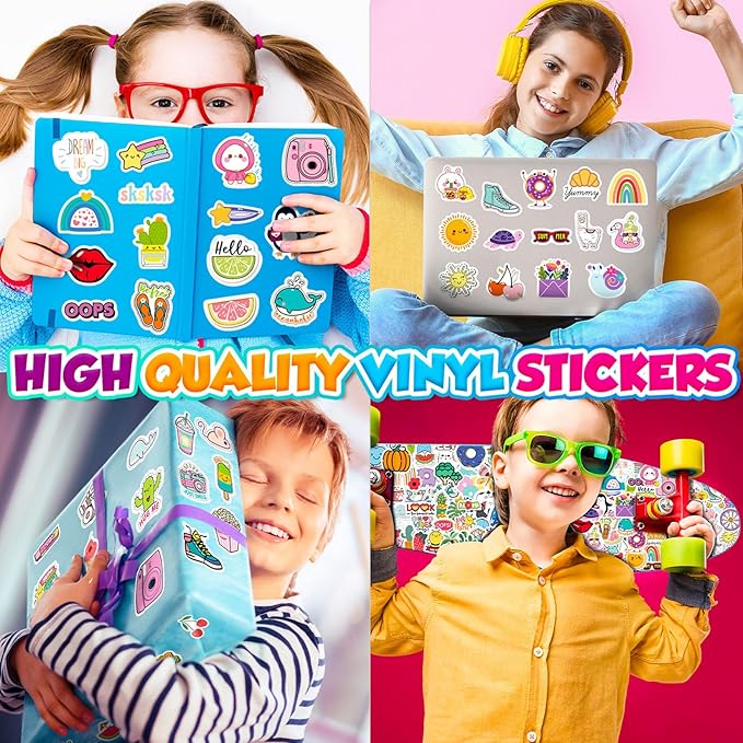 Adorable Stickers 200 Pcs/Pack for Kids - Cute Animal, Food & Positive Phrase Stickers for Laptop, Phone, Water Bottle, Journal, Scrapbook (Adorable)