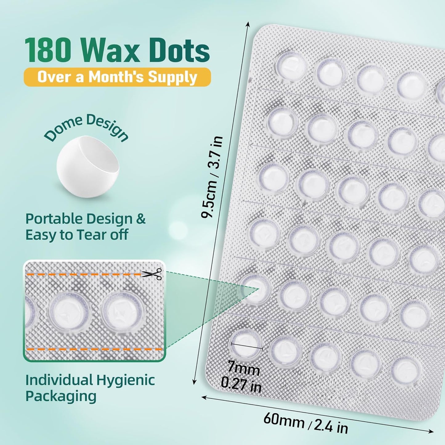 180 Orthodontic Wax for Braces Wax, Bowl-Shaped Design for Easy Molding Long-Lasting Hold, Food-Grade Dental Wax Individually Sealed Packets, Ortho Dots Clear for Braces, Portable and Easy to Tear