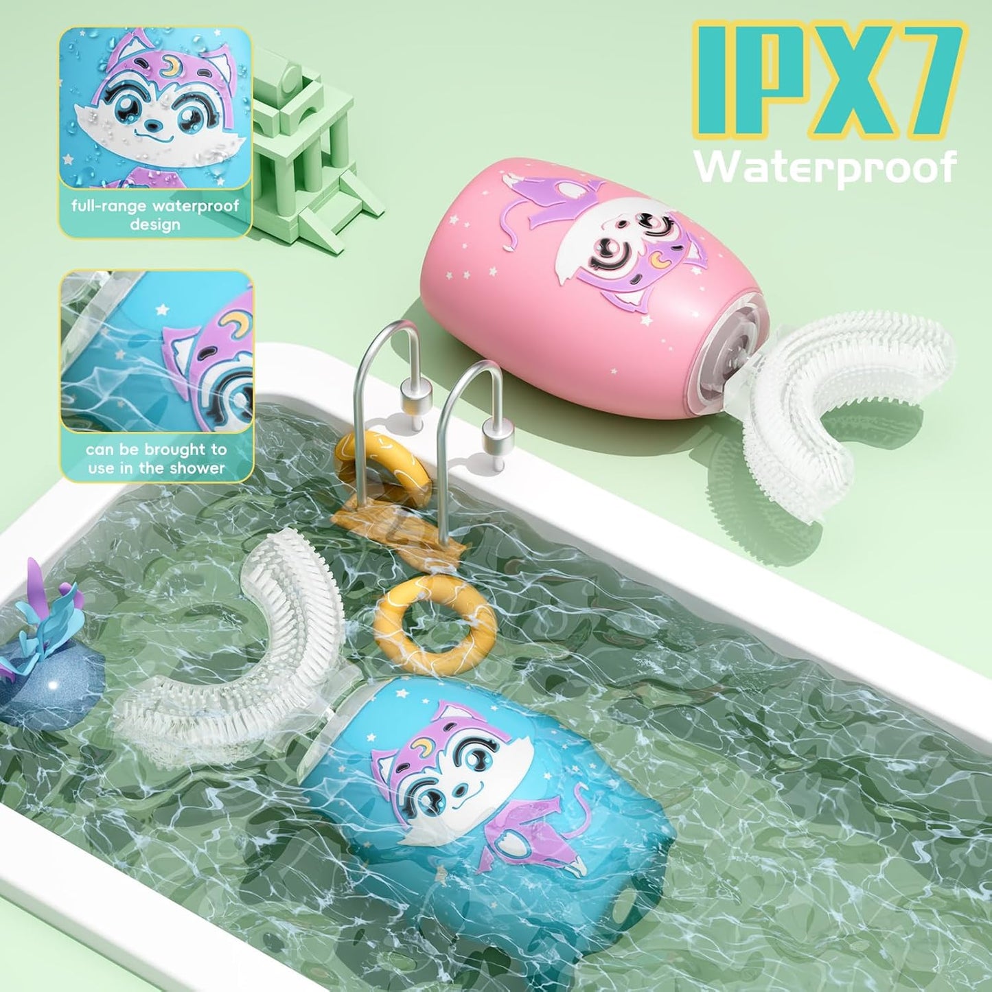 Kids U Shaped Electric Toothbrush Age 2-12, 360-Degree Ultra Quiet Whole Mouth Toothbrush,4 Brush Heads,2 Mode