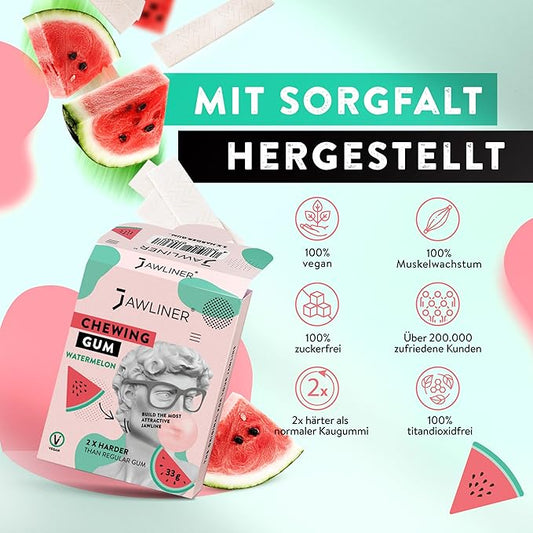 Jawliner® Hard Jwaline Chewing Gum - Sugar Free Watermelon Tough Jaw Gum - Jaw Exerciser Strong Mewing Jawline Mistic Gum - 2x Harder than Regular Chewing Gum 330 Grams (120 Strips)