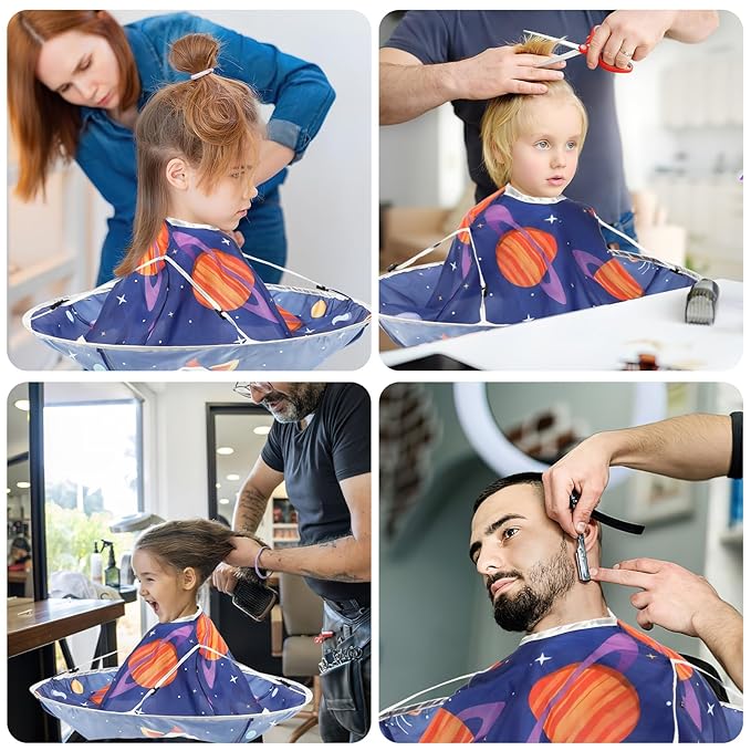 FEBSNOW Kids Hair Cutting Cape, Cartoon Prints Adjustable Haircut Cape Umbrella for Kids Adults Home Salon Barber Supplies