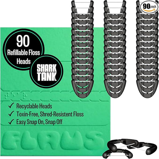 FLAUS Electric Flosser Refills (Oprah's List, Shark Tank) 90ct Extra Strong Woven Dental Floss Heads - No Break, Ultra Durable Refillable Dental Floss Picks for Teeth, Flossing Denstist Tooth Flossers