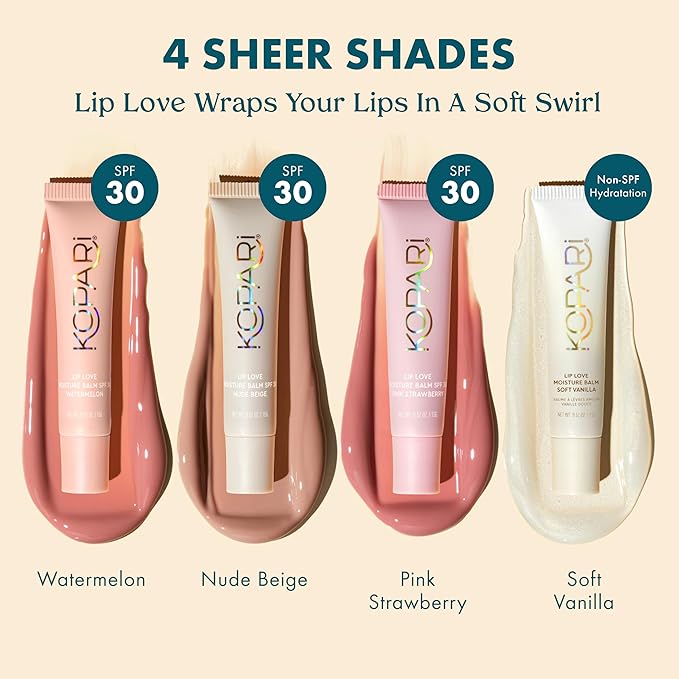 Kopari Lip Love Moisture Balm in Nude Beige SPF 30 - Mineral Zinc Oxide Tinted Lip Sunscreen, Ceramide Barrier-Boosting Hydration, Clean Vegan, 0.35 oz