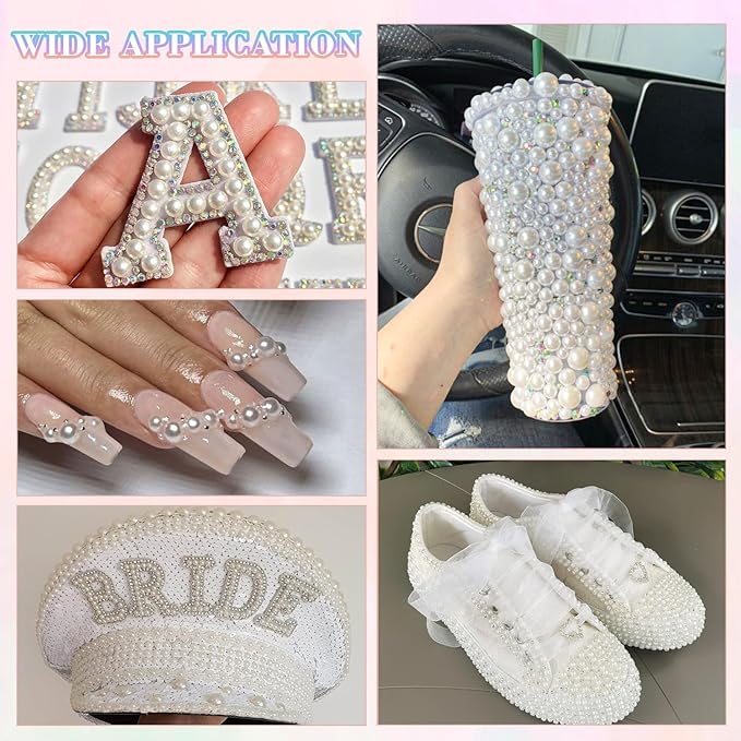 13500Pcs Flatback Pearls for Bedazzling (White) with 3Pcs B7000 Jewelry Glue, Assorted Size 2/3/4/5/6/8/10mm Half Pearl, Bedazzling Gems for Crafting Clothing Tumbler Shoes Embellishment Nail Art