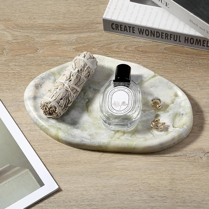 Koville Luxury Natural Green Marble Vanity Tray, Cloud Shape Serving Stone Key Tray for Home Decor, 10" x 7" Marble Storage Trays for Bathroom, Stone Plate Holder for Perfume, Candle and Jewelry