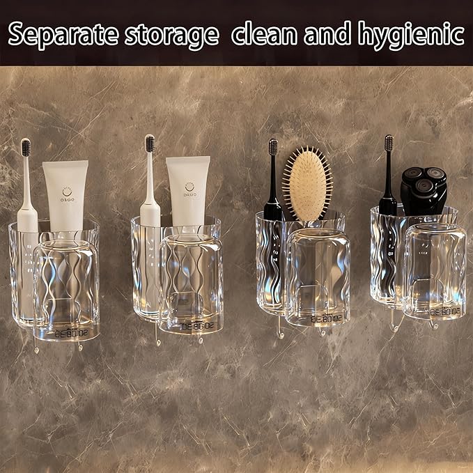 【Two-Piece Set】 Toothbrush Holder, Bathroom Dual-Cup Wall-Mounted Toothbrush Storage Rack, Toiletries Shelf, Bathroom Accessories, Bathroom Decor