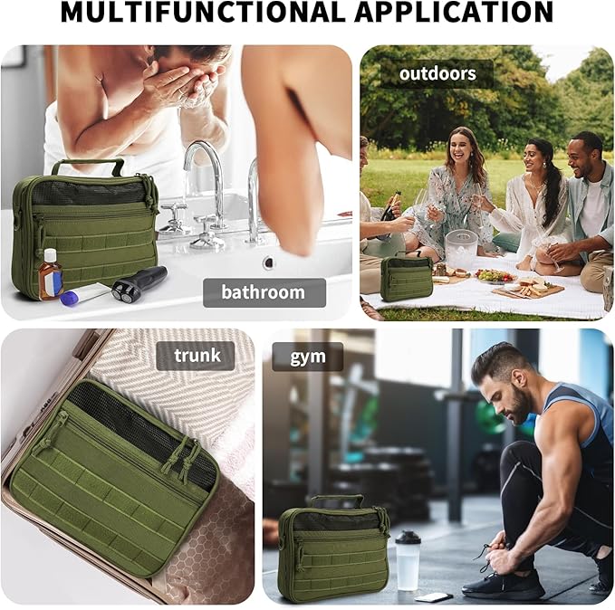 SMONT Toiletry Bag for Men Travel Toiletry Organizer Dopp Kit Organizer Toiletries Travel Bag Shaving Hygiene Bag Bathroom Hanging Men's Toiletry Bag for Short Trips Army Green