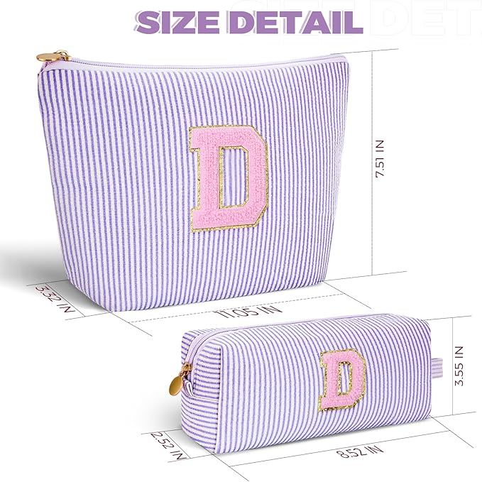 Personalized Makeup Bag for Women Girls - Fashion Cosmetic Bag Trendy Travel Toiletry Bag with Initials Letter - Teen Gifts - Lavender,D