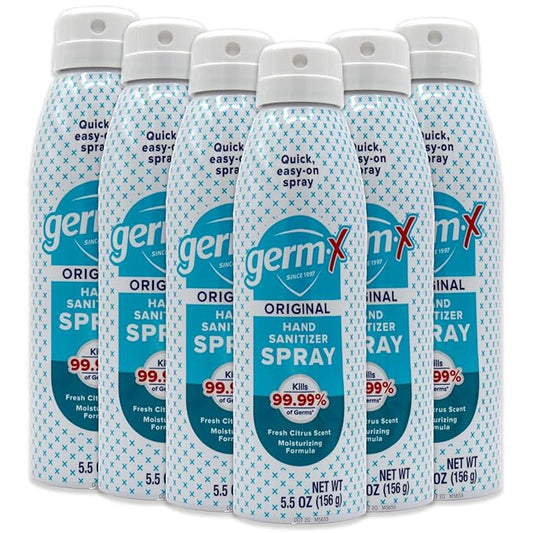 Germ-X Original Hand Sanitizer Spray, 5.5 Oz (Pack of 6), Less Drying & Moisturizing, No Rinse Formula, Fresh Scent, Formulated without Parabens