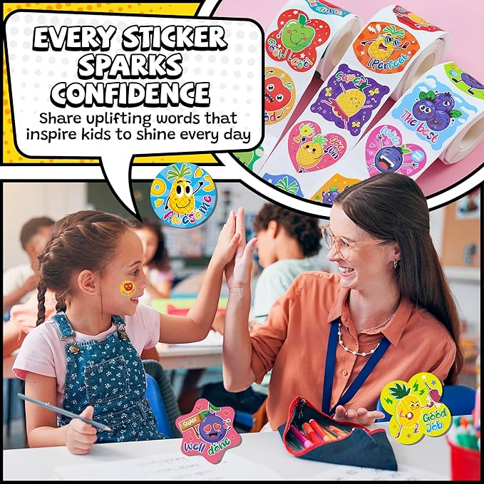 HORIECHALY 600 Pcs Scented Stickers for Kids, 3 Rolls Scratch and Sniff Smelly Motivational Reward Stickers, Classroom Encouragement School Smelly Sticker for Teachers, Students(1.57")
