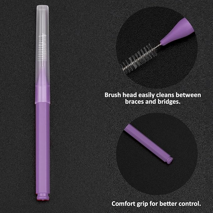 Patelai 100 Pieces Braces Brush for Cleaner Interdental Brush Toothpick Dental Tooth Flossing Head Oral Dental Hygiene Flosser Toothpick Cleaners Tooth Tool (Pink,Purple,Suitable Size)