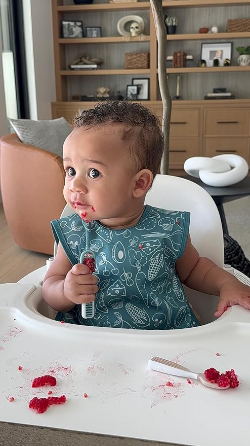 BapronBaby Neutral Foodie Bapron - No Neck Tie Safer Bib for Baby & Toddler - Soft Waterproof Stain Resistant - Machine Washable - Sz Preschool 3-5yrs