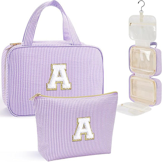 YOOLIFE Christmas Gifts for Women Teenage Girls Stocking Stuffers, Initial Hanging Toiletry Bag for Women Teen Girl, Travel Toiletry Bag Gifts for Mom Daughter Sister Friends, Letter A, Purple